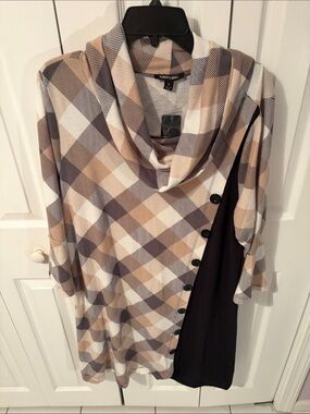 Robert Louis Plaid Cowl Neck Tunic with Black Side Panel